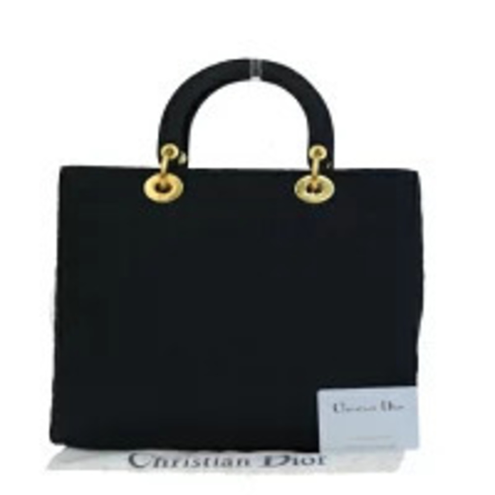 Christian Dior Lady Cannage Handbag Black Canvas
